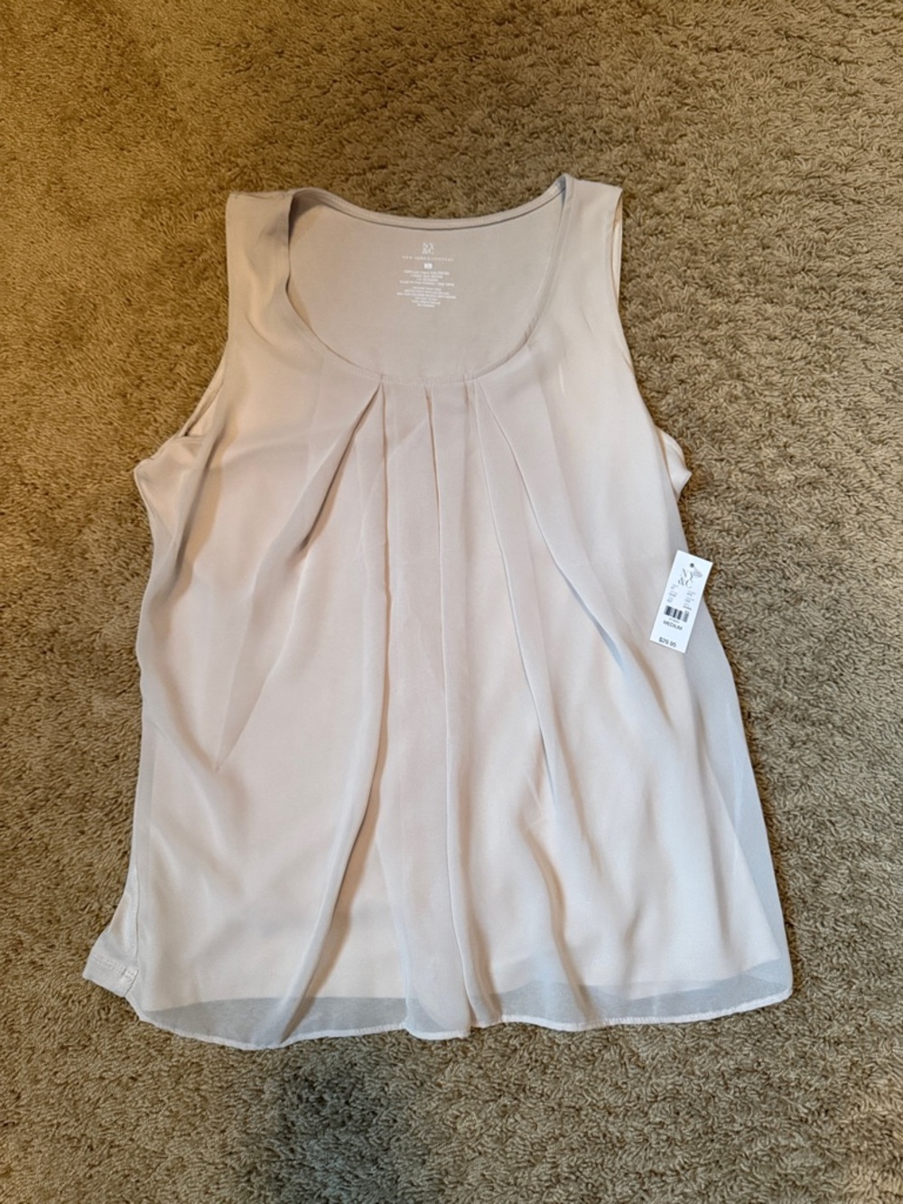 New York & Company Sleeveless Pleated Shell Top - Beige